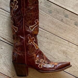 Dan Post Brown Cross Embroidered Heeled Boots